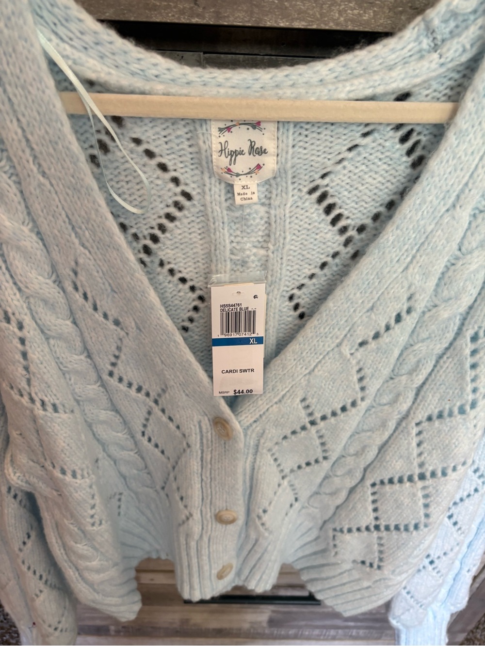Hippie Rose Pastel Blue Cable Knit Button Cardigan